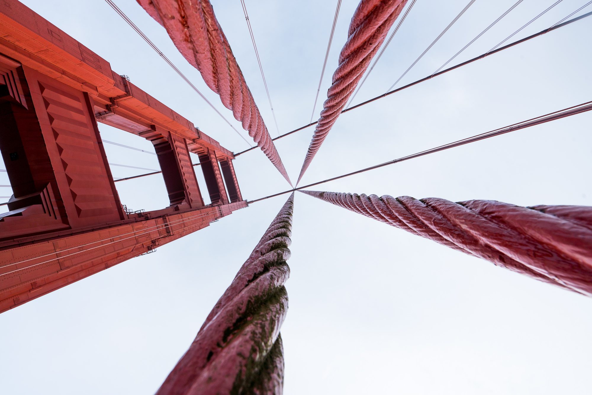 golden gate bridge and its cables as seen from a wide angle lens | photo by jake landon schwartz