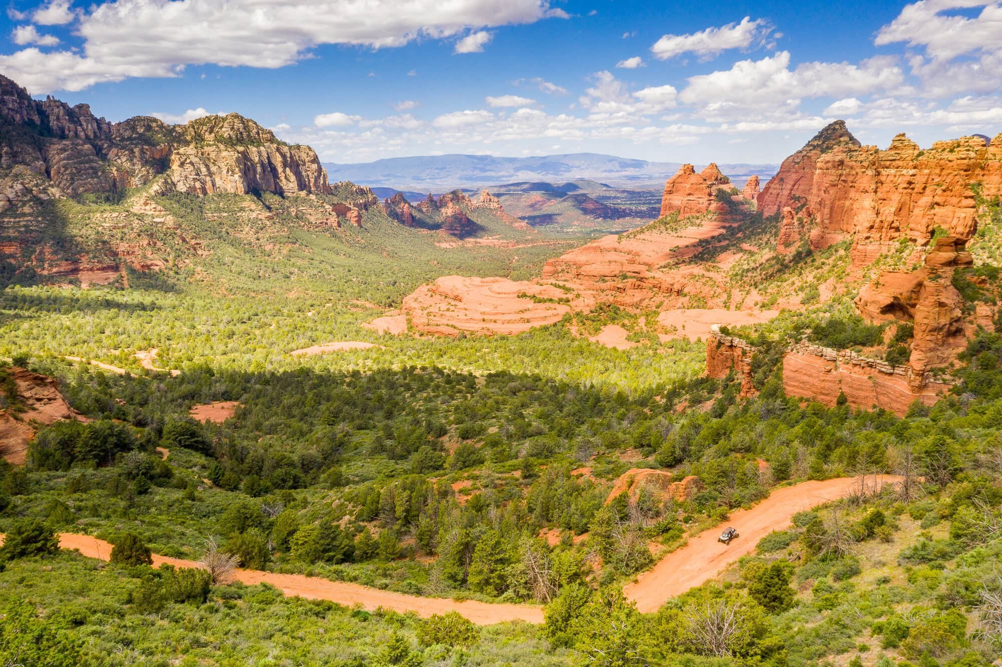 dji drone photo high above schnebly hill road in sedona arizona during an atv adventure | photo by jake landon schwartz